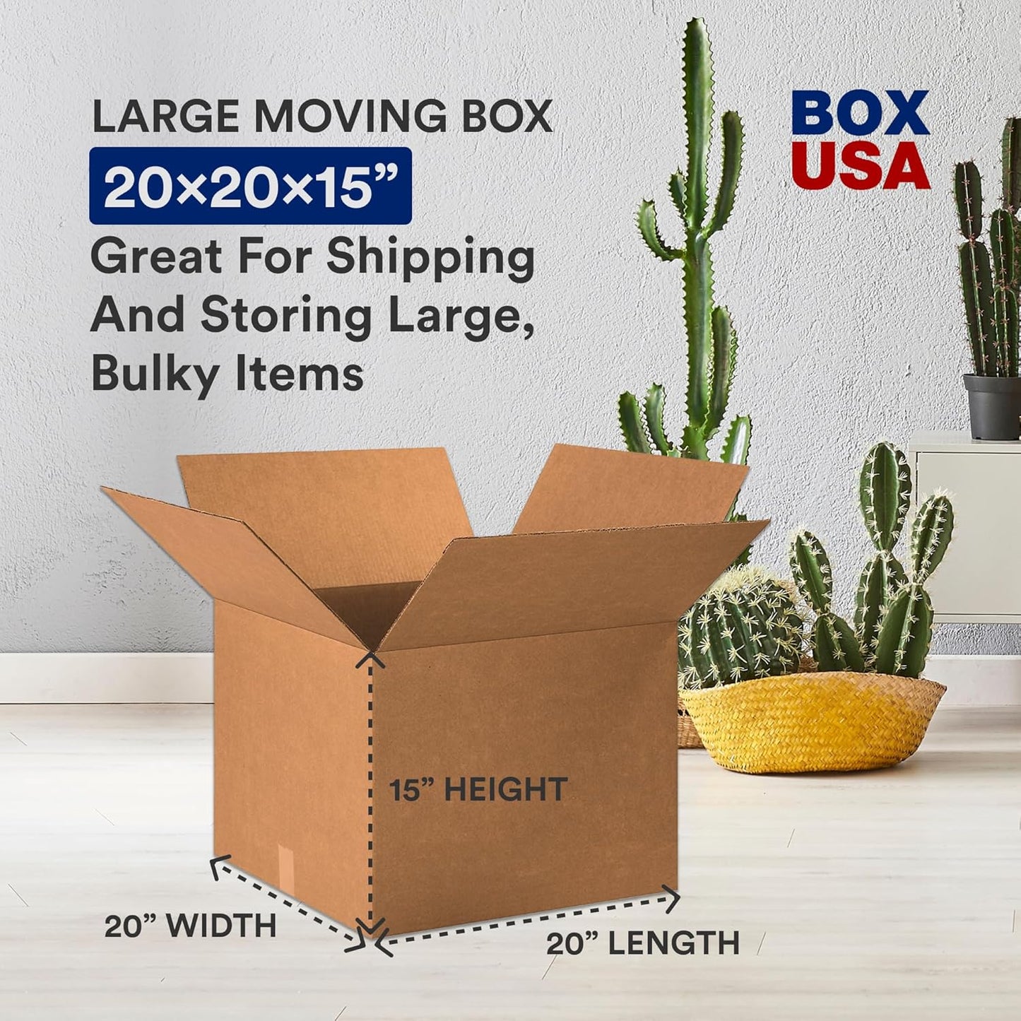 BOX USA Large Moving Boxes - 20"L x 20"W x 15"H | 12-Pack Corrugated Cardboard for Shipping & Storage