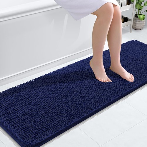 OLANLY Bathroom Rugs 59x20, Extra Soft Absorbent Chenille Bath Rugs, Rubber Backing Quick Dry, Machine Washable Bath Mats for Bathroom Floor, Tub and Shower, Home Decor Accessories, Twilight Sapphire