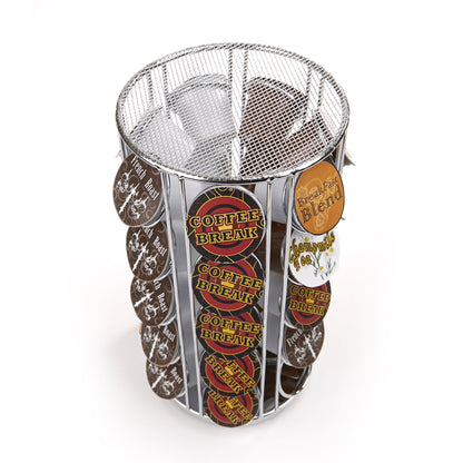 Mind Reader Single Serve Coffee Pod Carousel, 35 Pod Capacity, Lazy Susan, Metal Mesh, 6.15"L x 6.15"W x 12.5"H, Silver