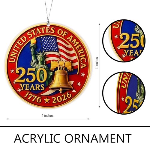 Liberty Bell 250 Years of America Ornament - Patriotic Hanging Decor for Independence Day | 1776-2026