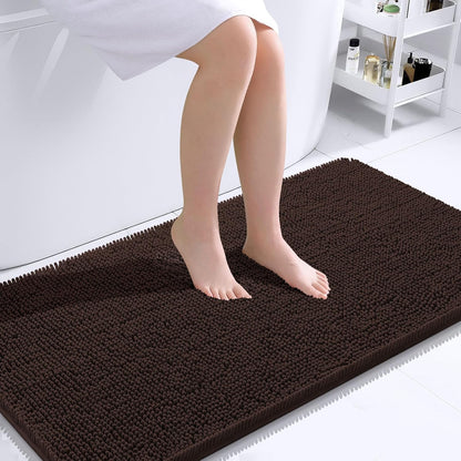 OLANLY Bathroom Runner Rugs - Extra Soft Chenille Bath Mat | Quick Dry, Machine Washable, 44x24, Brown