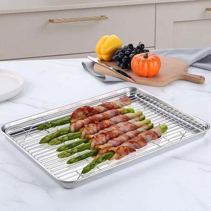 Homikit Baking Half Sheet - Stainless Steel Cookie Sheet with Rack | 18" x 13" Nonstick Oven Tray