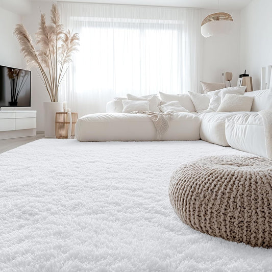 OLANLY Large Area Rug - Soft Fluffy Shaggy Carpet for Living Room & Bedroom | 8x10 Feet, White
