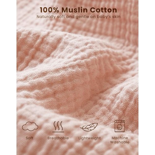 Konssy Muslin Baby Sleep Sack - 100% Cotton Wearable Blanket for 6-12 Months | 2-Pack, 0.8 TOG, Pink Blossom