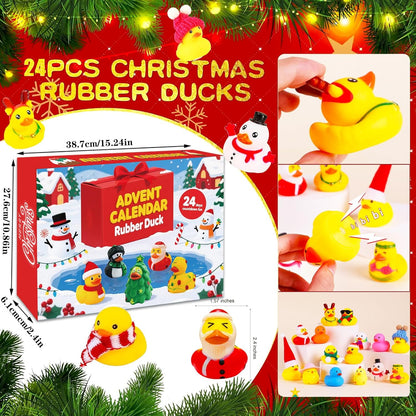 Skiennix 24 Pcs Christmas Rubber Ducks - Fidget Toys for Advent Countdown & Stocking Stuffers