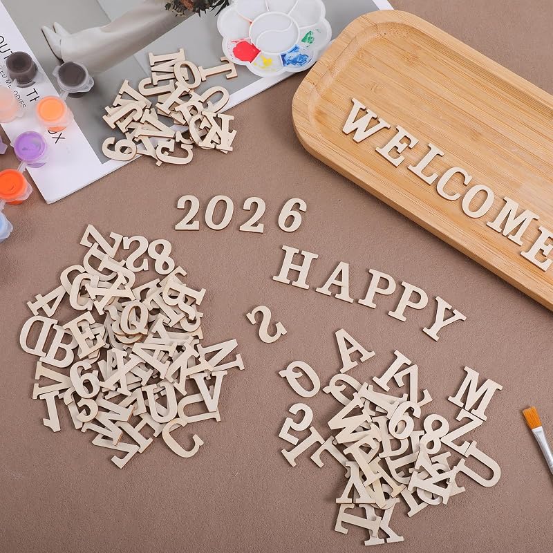 Unfinished Wood Alphabet Letters & Numbers 124-Piece Set, 1-5/8 Inch for Crafts & Scrapbooking