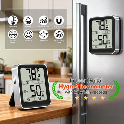 Antonki Digital Indoor Thermometer & Hygrometer - Accurate Temperature & Humidity Sensor with Max/Min Records - AAA Battery Included