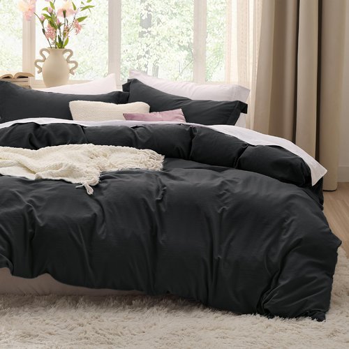 Bedsure Black California King Duvet Cover - Prewashed Cotton-Like Polyester Extra Soft Bedding Set, Includes 1 Cal King Duvet Cover 104x98 Inches with Zipper Closure & 2 Pillow Shams, No Comforter