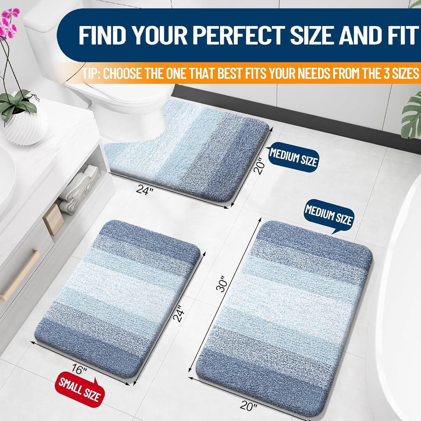 OLANLY Microfiber Bath Rug Mat - Extra Soft & Absorbent | Quick Dry, Rubber Backing, 24x16, Blue