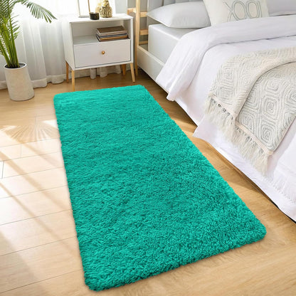 OLANLY Machine Washable 2x6 Runner Rug - Soft Fluffy Shaggy Indoor Carpet for Bedroom & Hallway | Teal Green