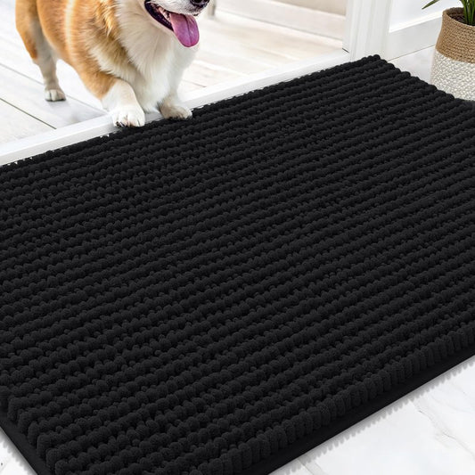 OLANLY Dog Door Mat for Muddy Paws 30x20, Ultra Absorbent Chenille Mud Doormat, Non-Slip Washable and Dirt Trapping Doormat for Indoor Entryway, Quick-Dry Indoor Pet Bed Mats for Dogs, Black