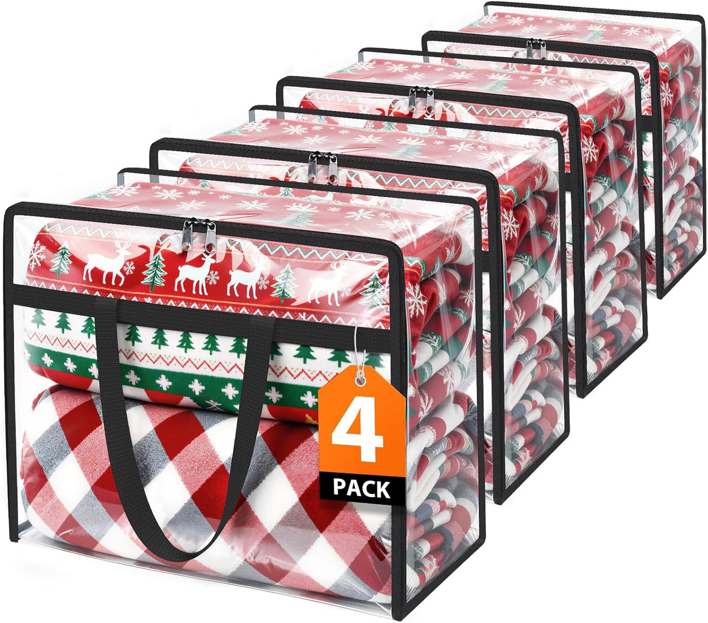 SpaceTrove Clear Storage Bags - Heavy-Duty Under Bed Organizers | 4 Pack for Comforters, Bedding & Toys, 40L