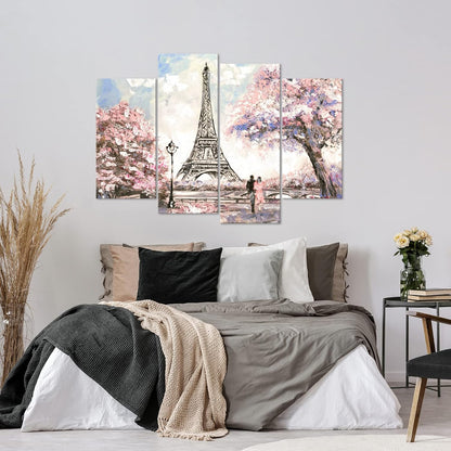 Visual Art Decor Pink Eiffel Tower Wall Art - Romantic Paris Landscape for Living Room | Framed 34x48in