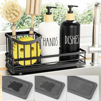 Moforoco Kitchen Dish Soap Dispenser Set - 16oz Glass Bottle with Non-Slip Silicone Pad & Brush Holder