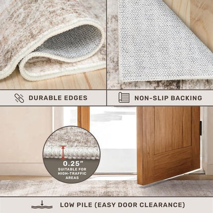 Hazo Haus Washable 5x7 Area Rugs for Living Room, Neutral Beige & Peach Farmhouse Rug for Dining Room & Bedroom, Ultra Soft Low-Pile Non-Slip Stain Resistant