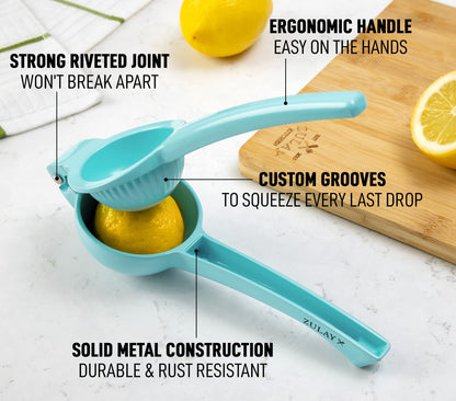 Zulay Premium Quality Metal Lemon Squeezer, Citrus Juicer, Manual Press for Extracting the Most Juice Possible - Light Blue