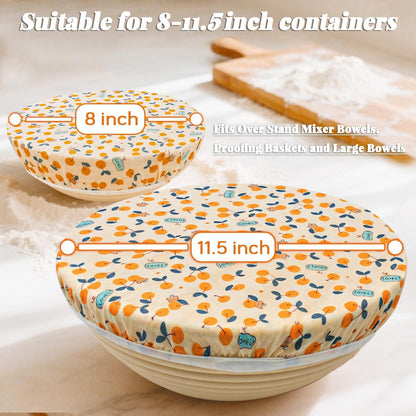 OHIYO Reusable Beeswax Bowl Covers - 2 Large Elastic Cotton Cloth Caps for Bread Proofing | 12 Inch