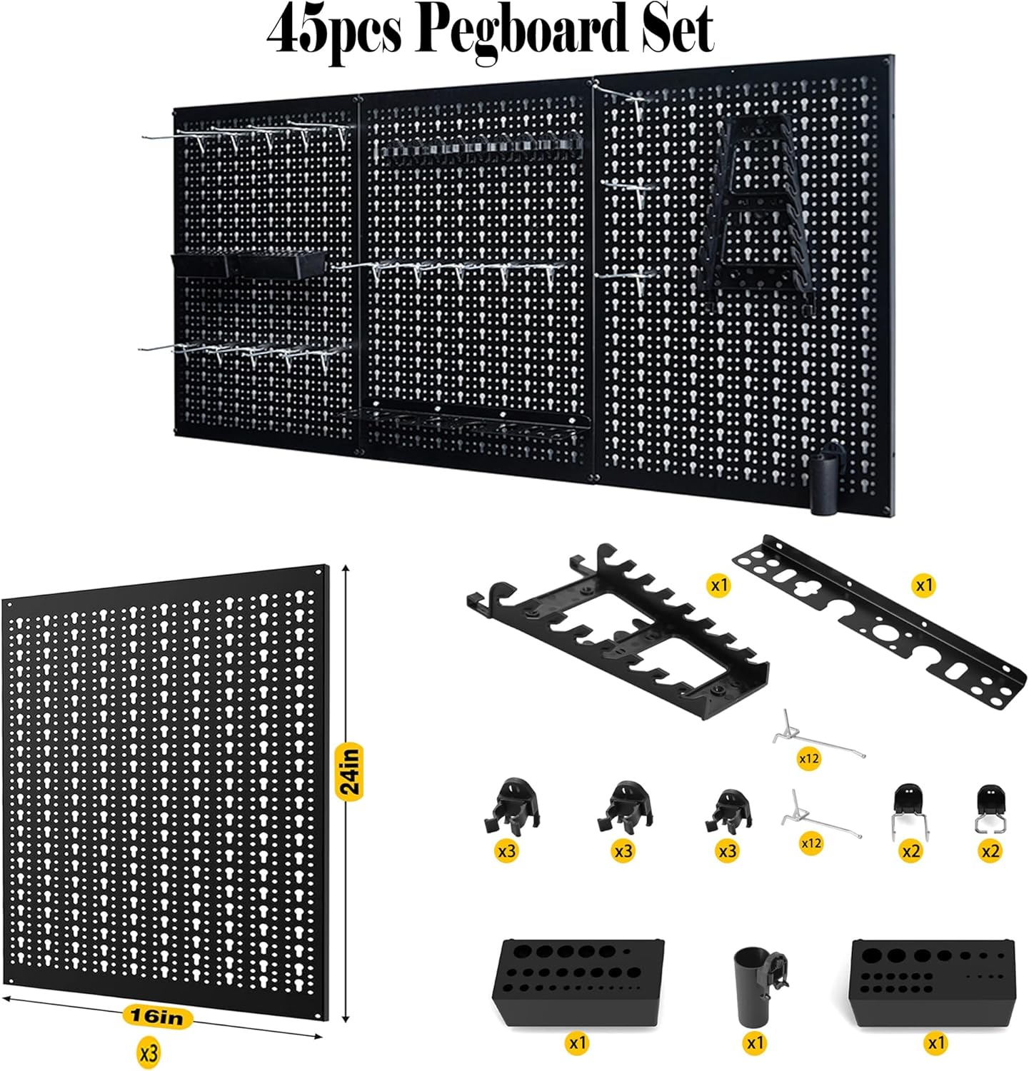 Ultrawall Pegboard Wall Organizer - 4 Ft Metal Tool Storage Kit with 45 Accessories for Garage