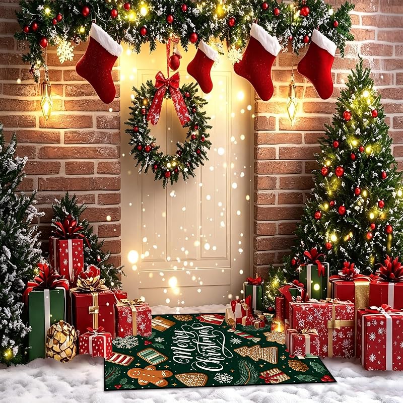 2x3 ft Christmas Rug - Gingerbread Design, Non-Slip, Machine Washable