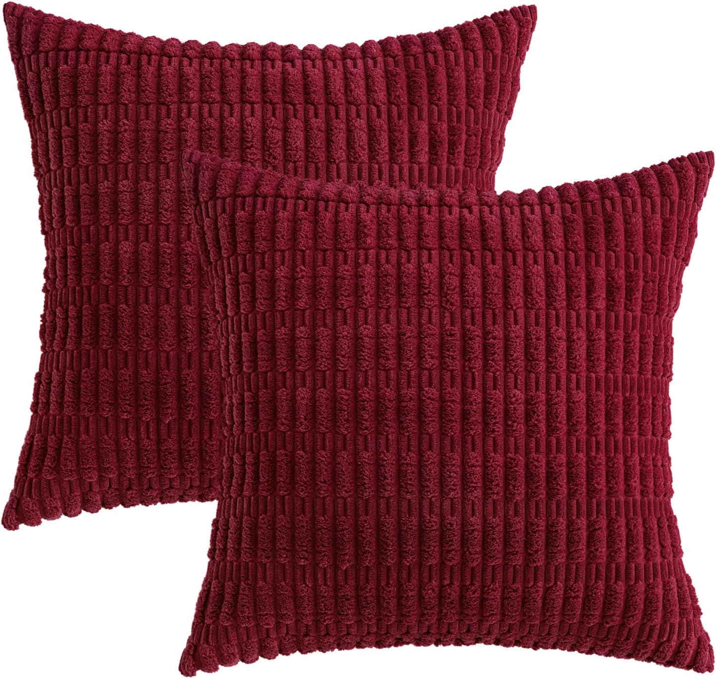 MIULEE Burgundy Corduroy Decorative Pillow Covers - Soft Boho Striped 18x18 Inch | Modern Farmhouse Home Decor