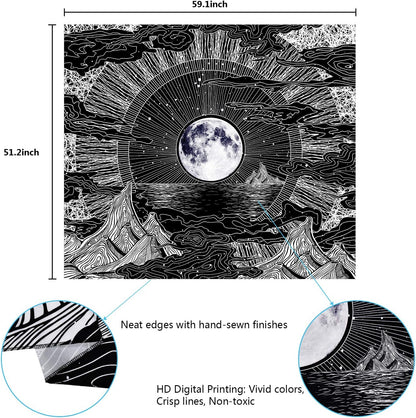 Sevenstars Psychedelic Mountain Tapestry - Moon & Star Clouds Design for Room Decor
