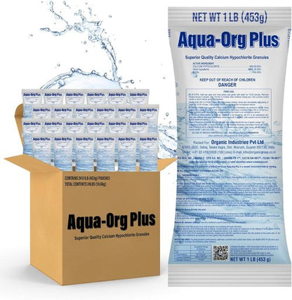 Aqua Org Plus Pool Shock - 65% Granular Cal Hypo for In-Ground & Above Ground Pools | 24-Pack of 1 lb Bags