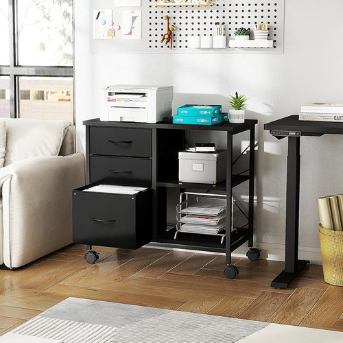 Healsmart Heavy Duty Mobile File Cabinet - 3 Fabric Drawers & Rolling Printer Stand | Black Storage Organizer for Home Office