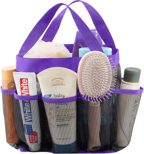 Lifewit Portable Mesh Shower Caddy - Quick Dry Tote with 7 Pockets for College Dorms & Travel | Purple