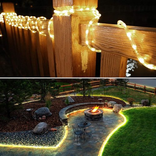 LE 33ft LED Rope Lights - 240 Warm White LEDs | Waterproof Outdoor String Lights for Patio & Deck