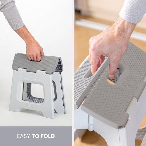 Vigar Compact Step Stool Foldable, 10-1/2-inch Step Stools for Adults up to 330 Pound, Lightweight Stool, Non-Slip Folding Step Stool, Gray