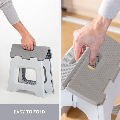 Vigar Compact Step Stool Foldable, 10-1/2-inch Step Stools for Adults up to 330 Pound, Lightweight Stool, Non-Slip Folding Step Stool, Gray