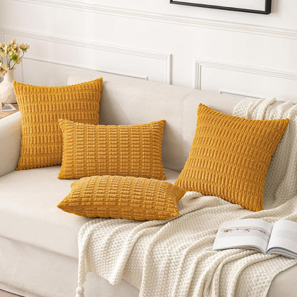 MIULEE Corduroy Decorative Throw Pillow Covers - Soft Boho Striped 18x18 Inch for Modern Farmhouse Decor | Gold Yellow