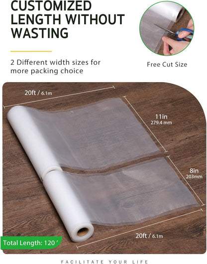 Syntus Vacuum Sealer Bags - 6 Pack Commercial Grade BPA-Free Rolls | 11" x 20' & 8" x 20' for Food Storage