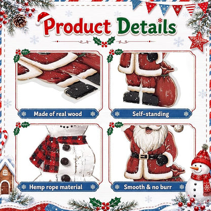 3 Pcs Christmas Wooden Decorations Set – Snowman, Santa & Reindeer Signs (Variation: 3+Snowman Santa Reindeer)