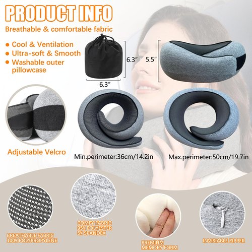 Hanmeimei Neck Travel Pillow Upgraded Travel Neck Pillow for Airplane Memory Foam Travel Pillow for Airplanes Offices and Cars Headrest Sleep, Portable Plane Accessories
