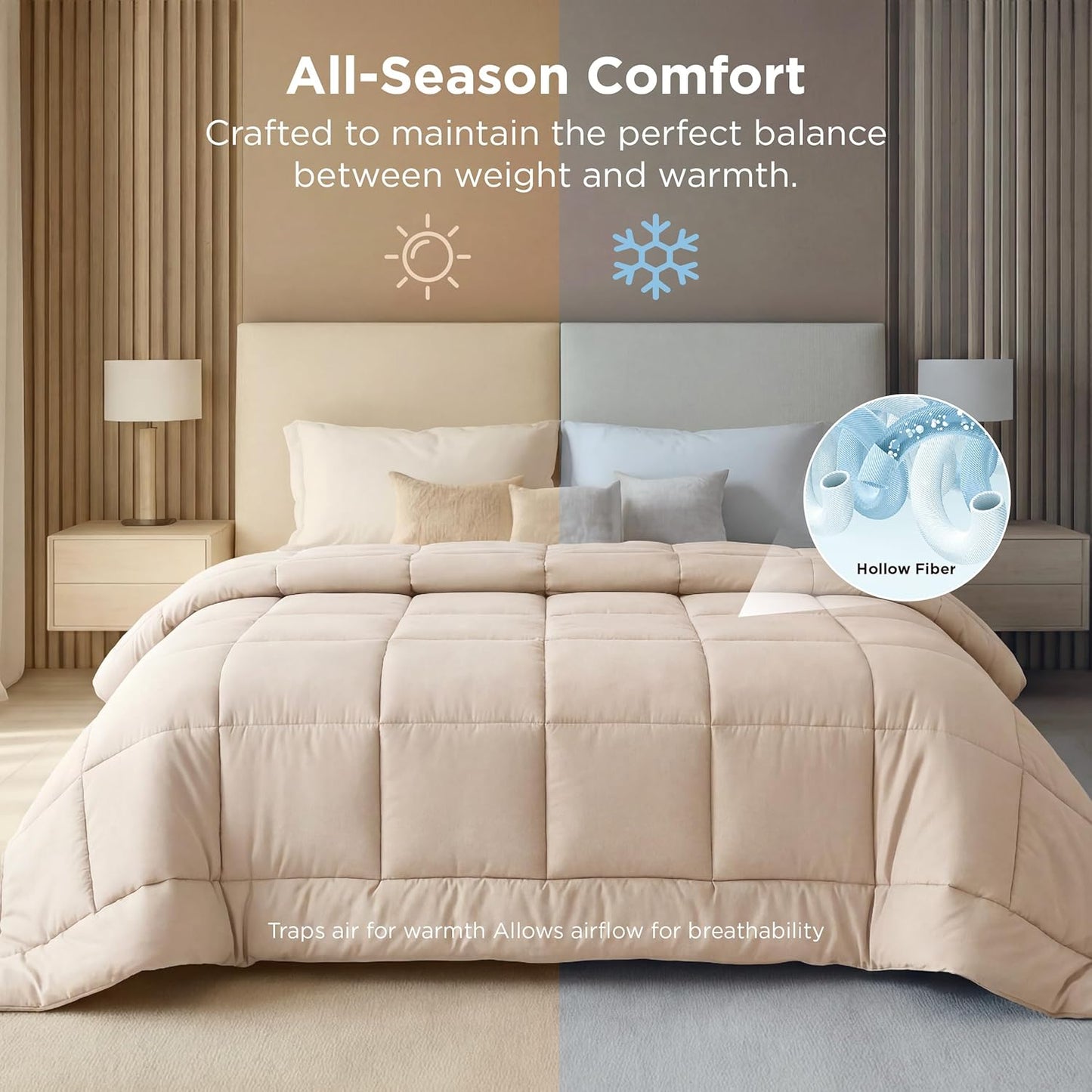 Bedsure Comforter Duvet Insert - Quilted Down Alternative Bedding, Cal King Size, Beige, 130x120 Inches