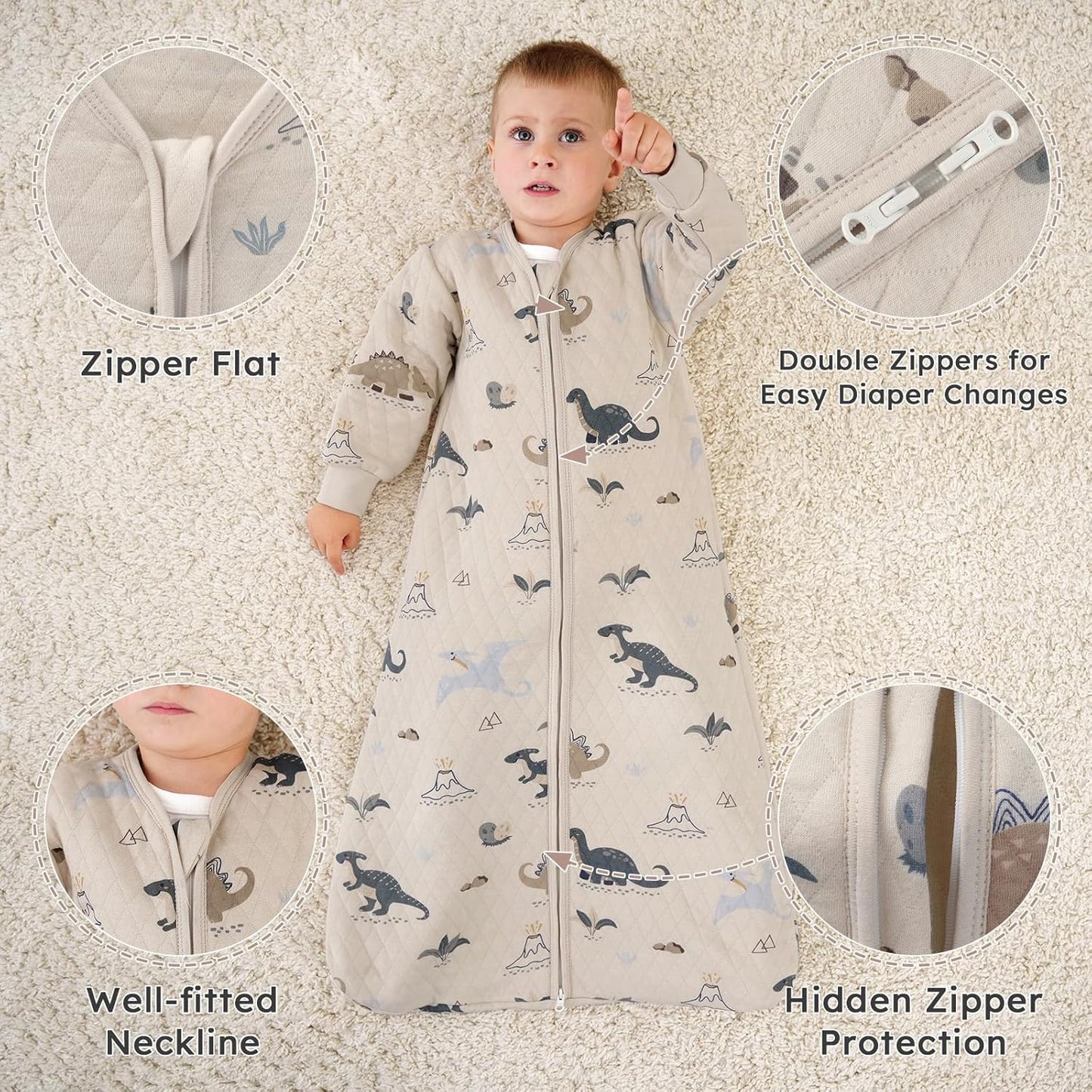 Yoofoss Baby Sleep Sack - Organic Cotton Long Sleeve Wearable Blanket for Infants 6-12 Months | 1.0 Tog