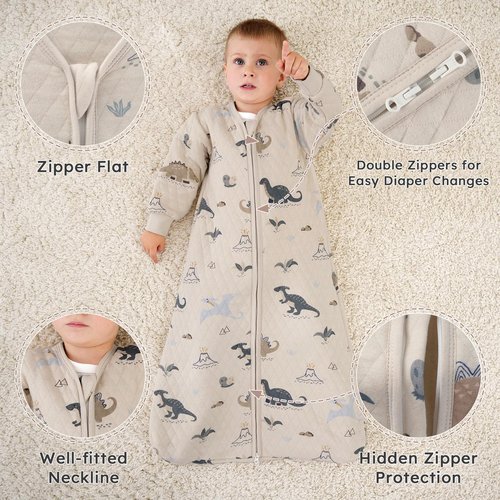 Yoofoss Baby Sleep Sack 6-12 Months 1.0 Tog Long Sleeve Sleep Sack Organic Cotton Wearable Blanket for Infants 2-Way Zipper Quilted Sleeping Sacks(Medium)