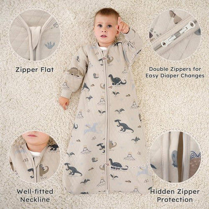 Yoofoss Baby Sleep Sack 6-12 Months 1.0 Tog Long Sleeve Sleep Sack Organic Cotton Wearable Blanket for Infants 2-Way Zipper Quilted Sleeping Sacks(Medium)