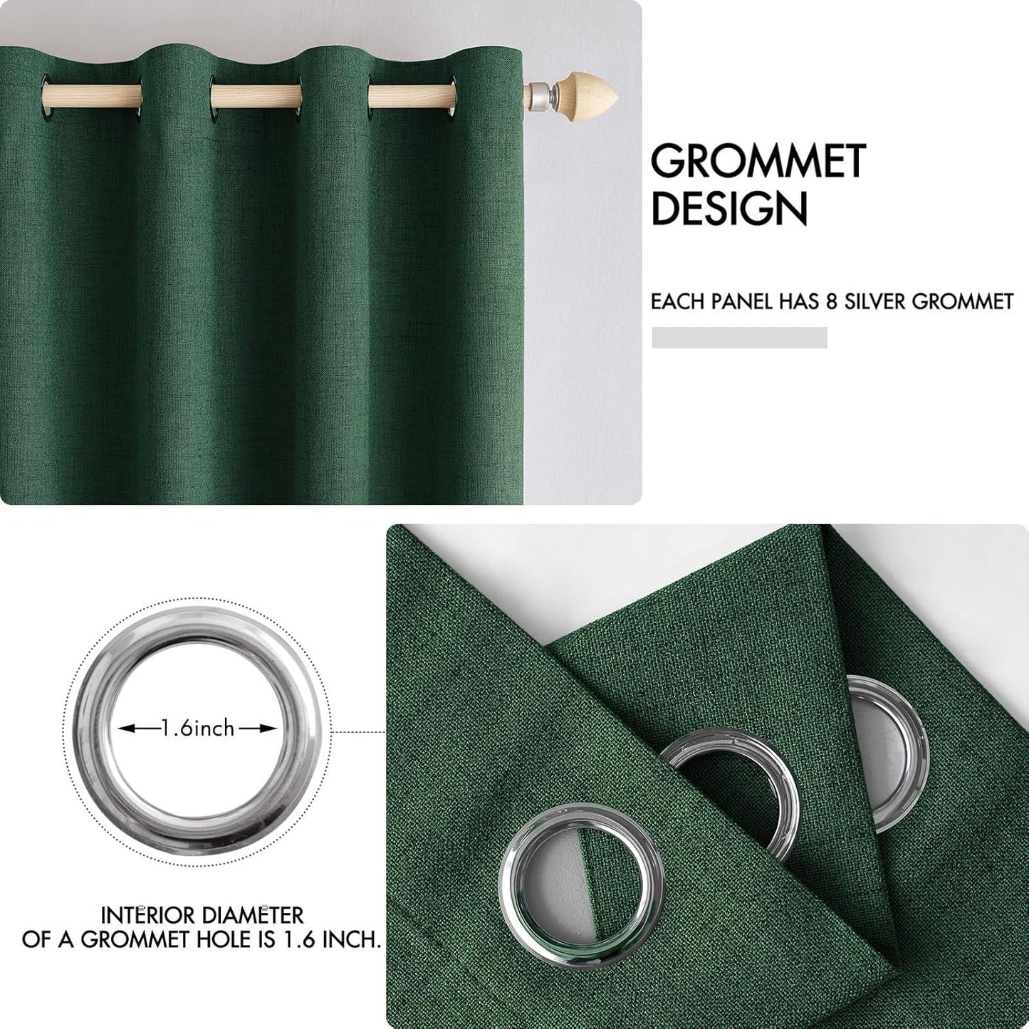 MIULEE Blackout Linen Curtains - Thermal Insulated Emerald Green Drapes | 52 x 90 Inch (2 Panels)
