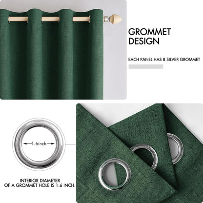MIULEE Blackout Linen Curtains - Thermal Insulated Emerald Green Drapes | 52 x 90 Inch (2 Panels)