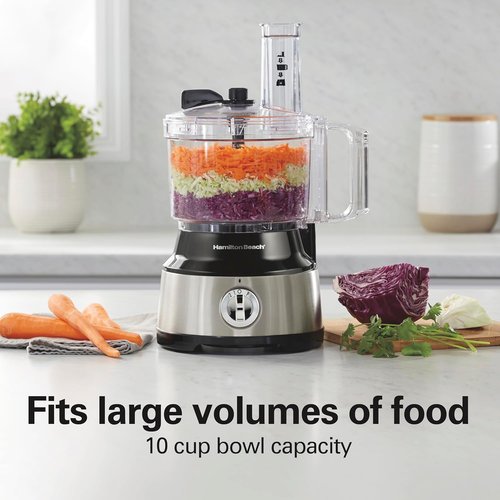 Hamilton Beach Food Processor - 10-Cup Vegetable Chopper with Easy Clean Bowl Scraper | Black & Stainless Steel