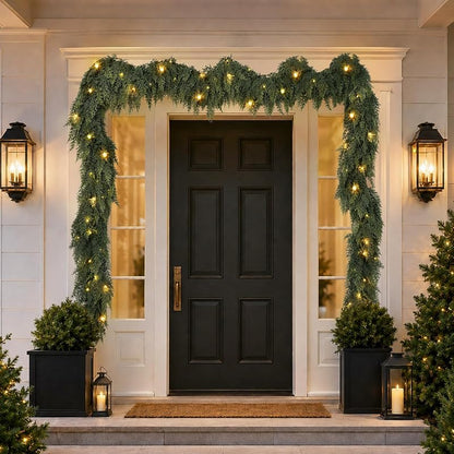 9FT Pre-lit Cedar Garland with Lights - Green + 1 + 9FT