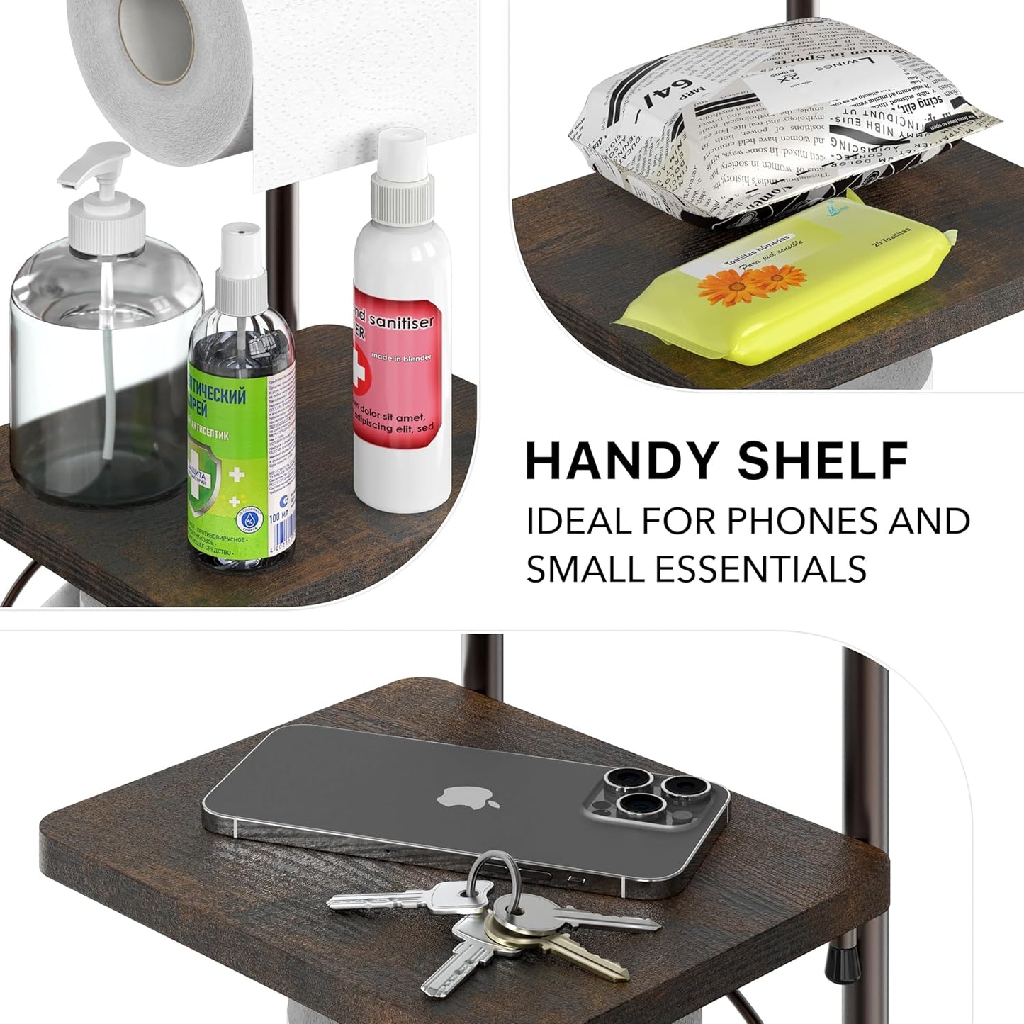 Simple Houseware Toilet Tissue Roll Holder Stand - English Style with Shelf in Bronze Finish