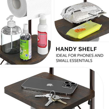 Simple Houseware Toilet Tissue Roll Holder Stand - English Style with Shelf in Bronze Finish