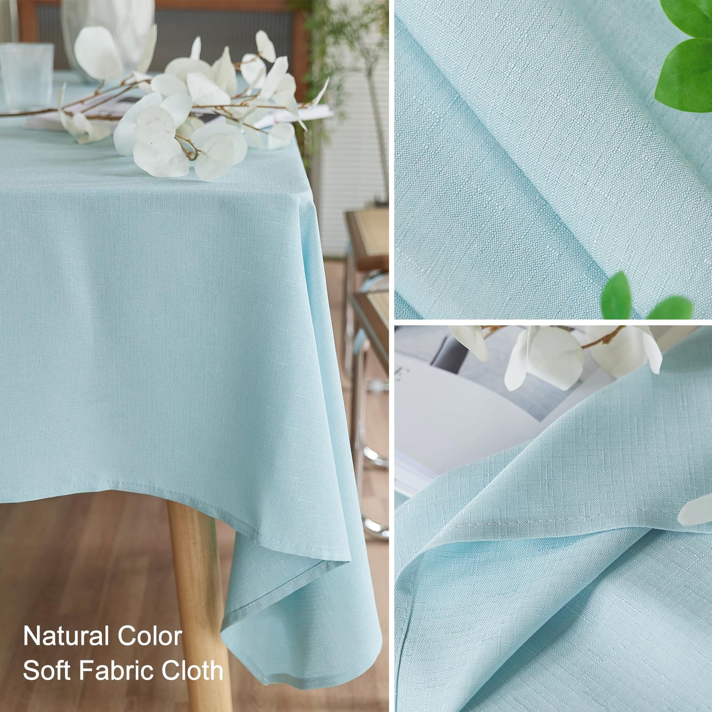 AUSSPVOCT Textured Linen Tablecloth Rectangle 60x84 Water Resistant Spill-Proof Wipeable Light BlueTable Cloth Wrinkle Free Fabric Dining Table Cover for Birthday Party Farmhouse kitchen Tablecloths