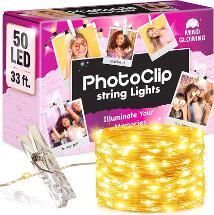 Mind-Glowing Photo Clips String Lights - Warm White Fairy Lights for Hanging Pictures | 50 LED, 16.4 ft - Perfect Teen Girl Room Decor & Birthday Gift