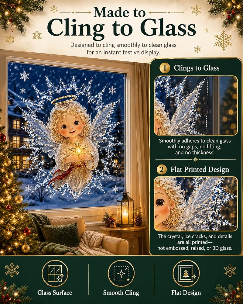 3D Effect Christmas Window Cling Santa - 19.7 x 15.7 Inch Glass Decor