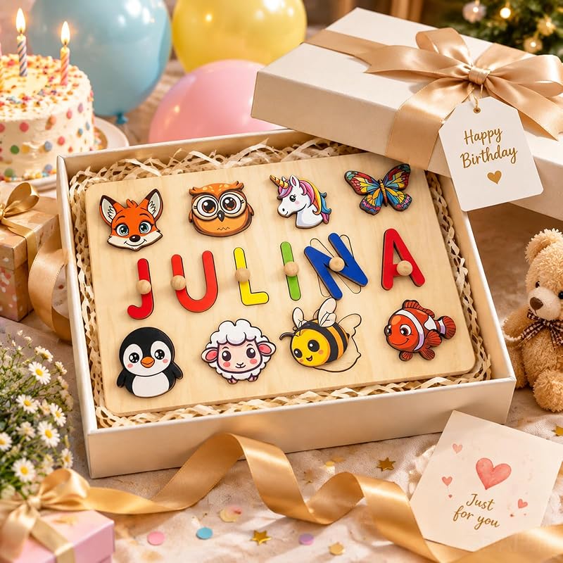 Personalized Wooden Name Puzzle for Toddlers — Custom Name with 35 Designs