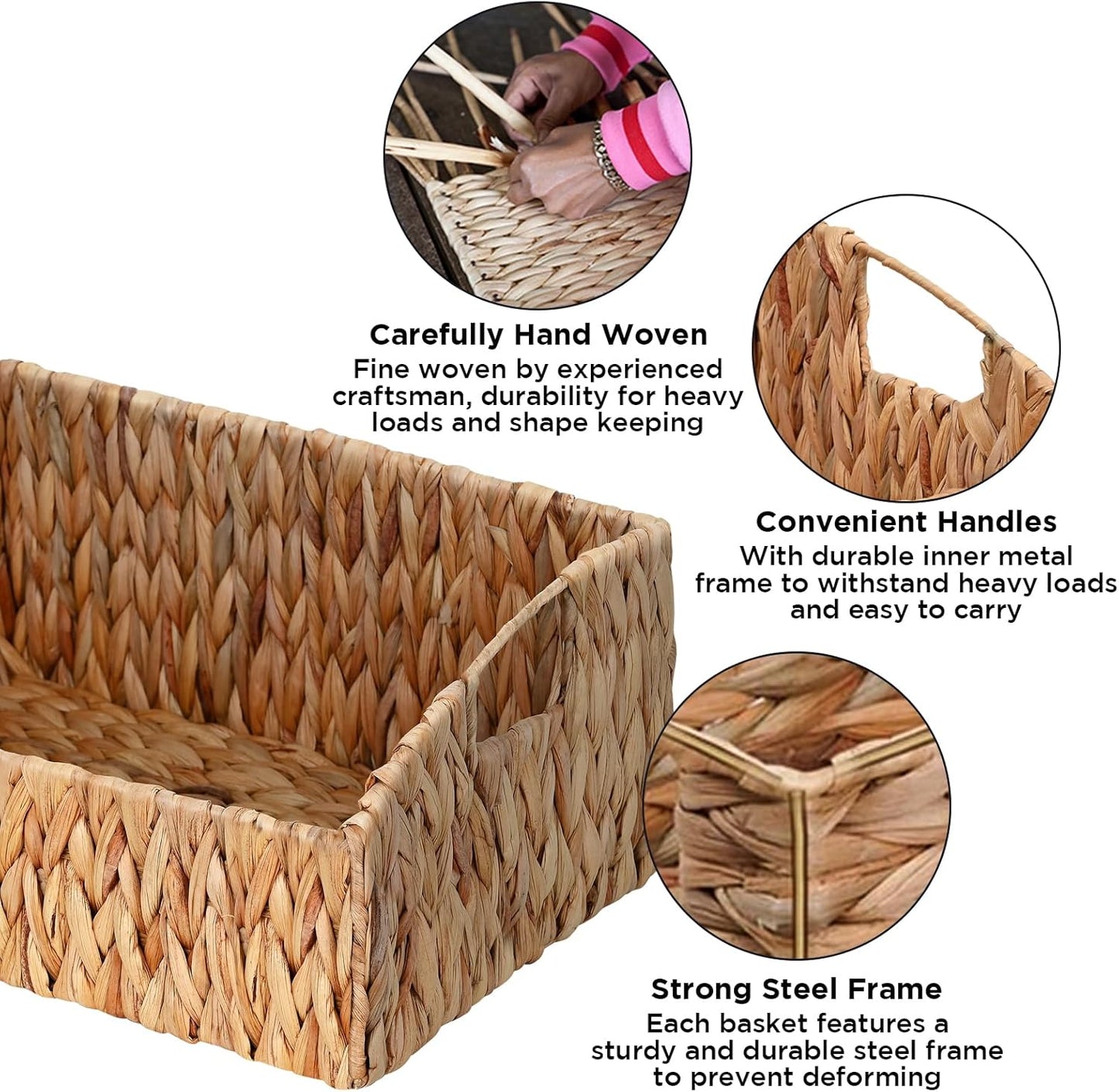 Ollieroo Rattan Storage Baskets - Handwoven Wicker Bins with Handles for Home Organization | Natural Finish